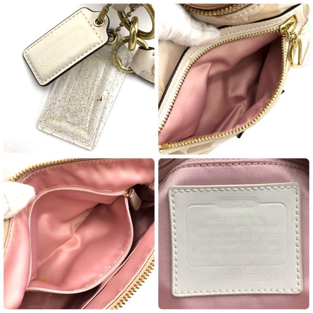 COACH Accessory Pouch Hand Bag Tote Purse Signature Canvas Leather Beige Brown