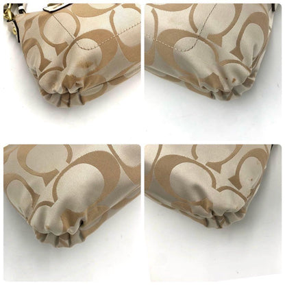COACH Accessory Pouch Hand Bag Tote Purse Signature Canvas Leather Beige Brown