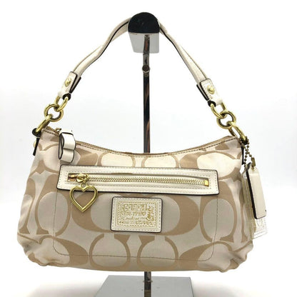 COACH Accessory Pouch Hand Bag Tote Purse Signature Canvas Leather Beige Brown