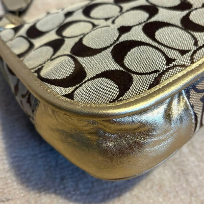 COACH Shoulder Bag Purse Signature Turn Lock Gold Authentic