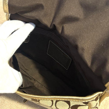 COACH Shoulder Bag Purse Signature Turn Lock Gold Authentic