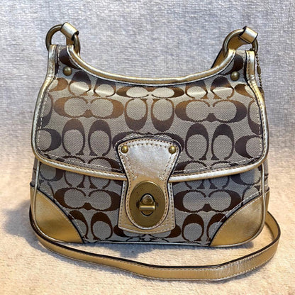 COACH Shoulder Bag Purse Signature Turn Lock Gold Authentic