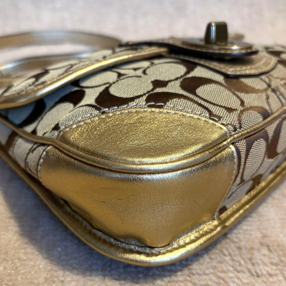 COACH Shoulder Bag Purse Signature Turn Lock Gold Authentic