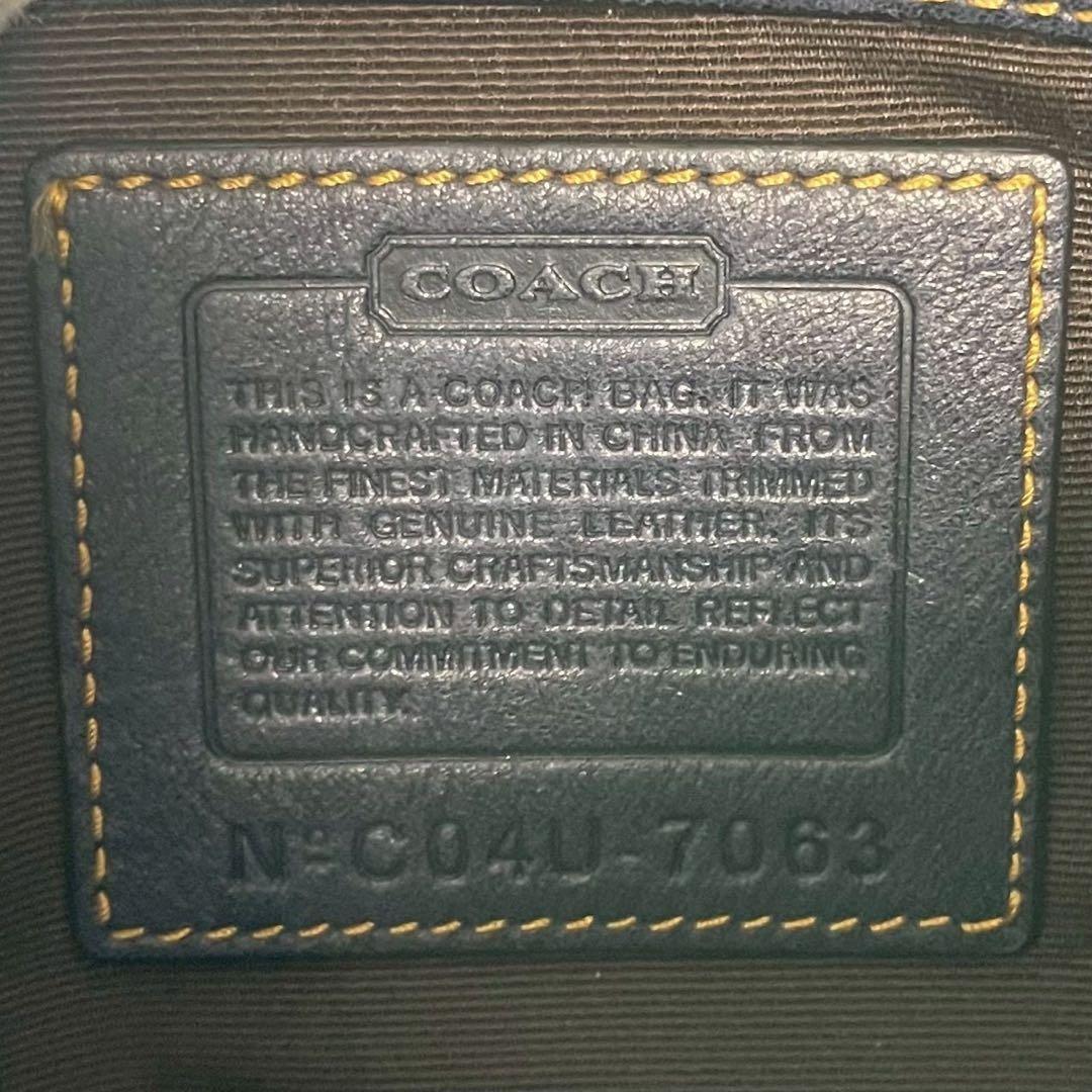 COACH Shoulder Bag Purse 2way Signature Canvas Suede Leather Brown Blue Navy