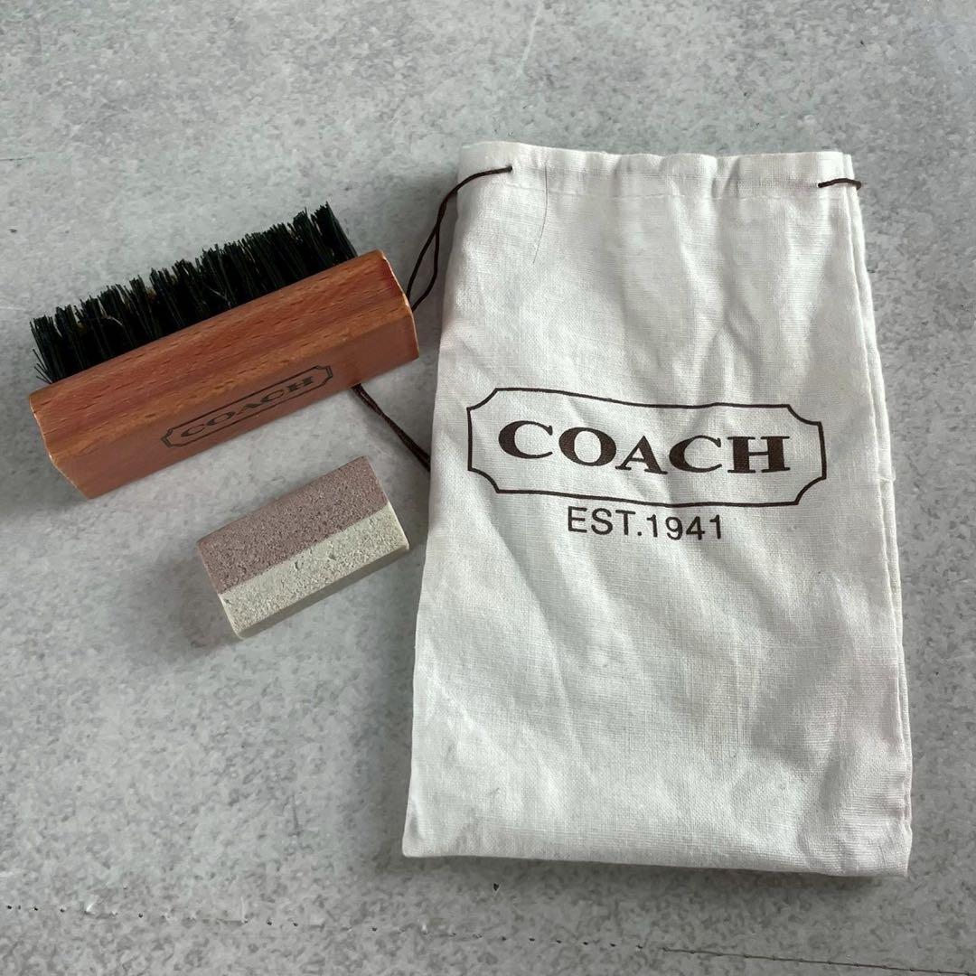 COACH Shoulder Bag Purse 2way Signature Canvas Suede Leather Brown Blue Navy