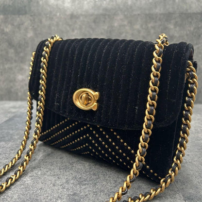 COACH Shoulder Bag Purse Turn Lock 31034 Chain Suede Black Authentic