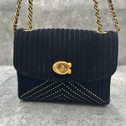 COACH Shoulder Bag Purse Turn Lock 31034 Chain Suede Black Authentic