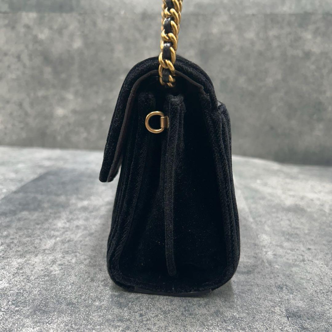 COACH Shoulder Bag Purse Turn Lock 31034 Chain Suede Black Authentic