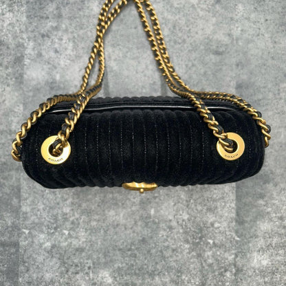 COACH Shoulder Bag Purse Turn Lock 31034 Chain Suede Black Authentic