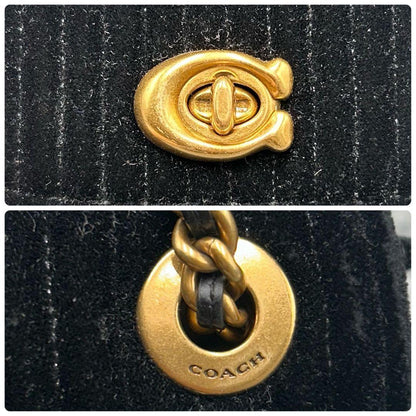 COACH Shoulder Bag Purse Turn Lock 31034 Chain Suede Black Authentic