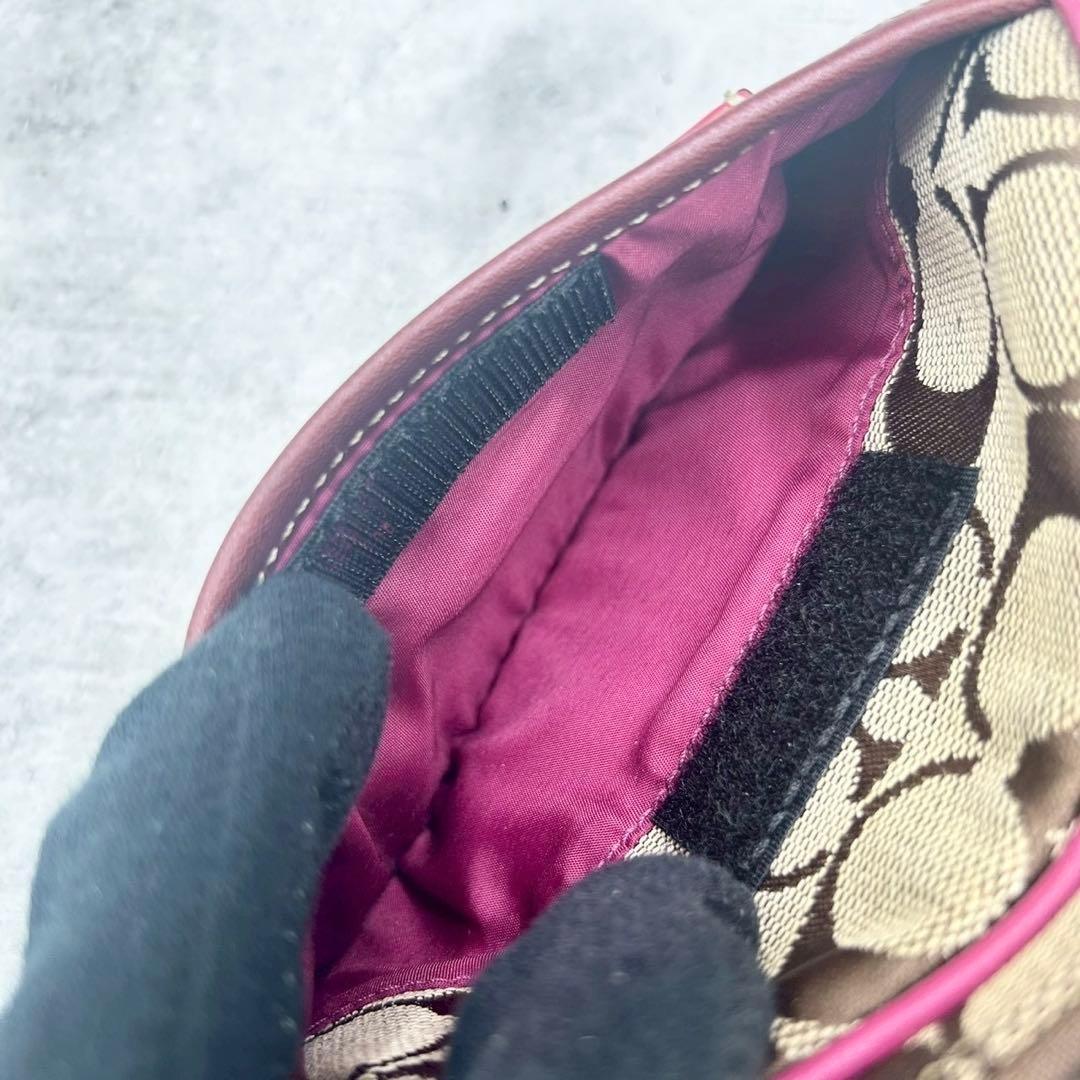 COACH Shoulder Camera Bag Purse Signature 4099 Beige Purple Authentic