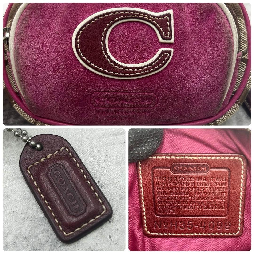 COACH Shoulder Camera Bag Purse Signature 4099 Beige Purple Authentic