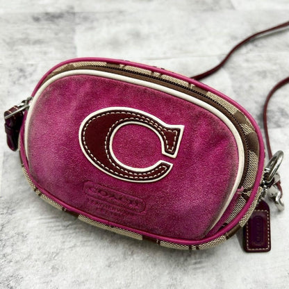 COACH Shoulder Camera Bag Purse Signature 4099 Beige Purple Authentic