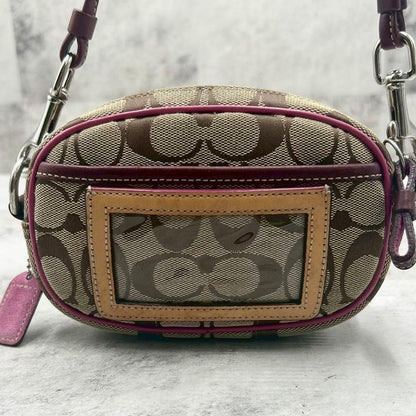 COACH Shoulder Camera Bag Purse Signature 4099 Beige Purple Authentic