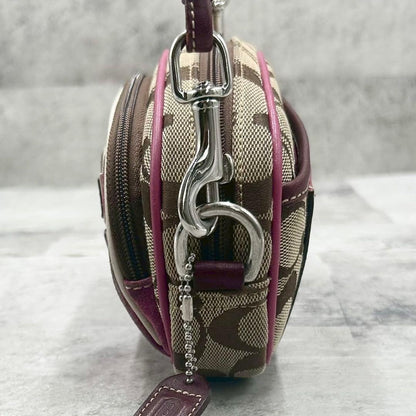 COACH Shoulder Camera Bag Purse Signature 4099 Beige Purple Authentic