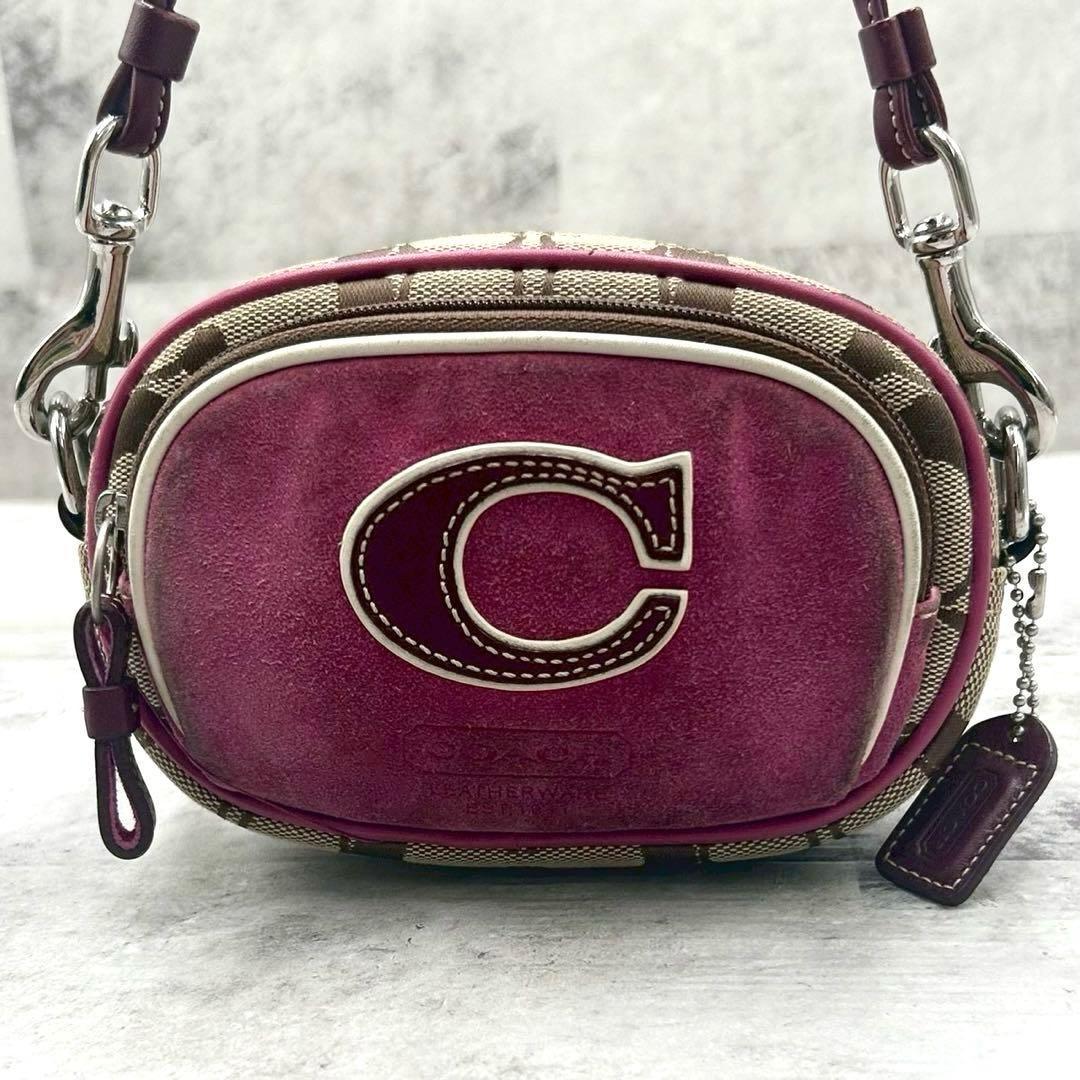 COACH Shoulder Camera Bag Purse Signature 4099 Beige Purple Authentic