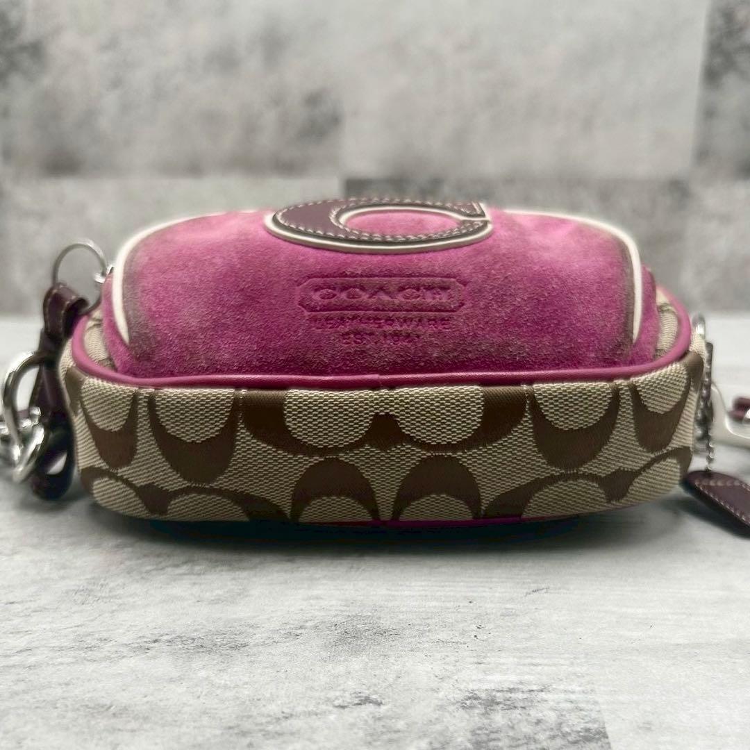 COACH Shoulder Camera Bag Purse Signature 4099 Beige Purple Authentic