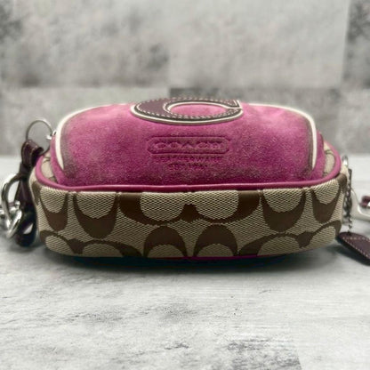 COACH Shoulder Camera Bag Purse Signature 4099 Beige Purple Authentic
