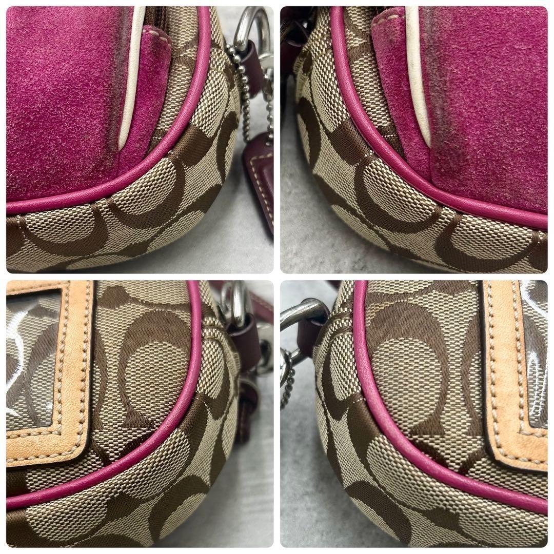 COACH Shoulder Camera Bag Purse Signature 4099 Beige Purple Authentic
