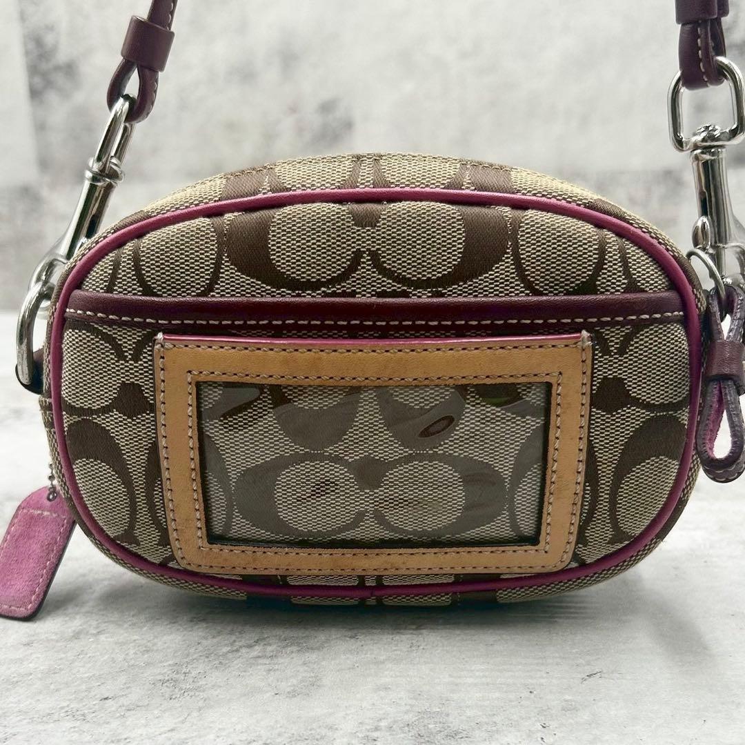 COACH Shoulder Camera Bag Purse Signature 4099 Beige Purple Authentic