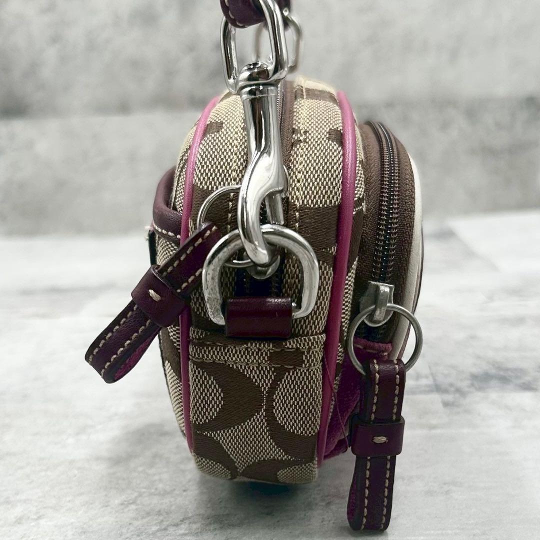 COACH Shoulder Camera Bag Purse Signature 4099 Beige Purple Authentic