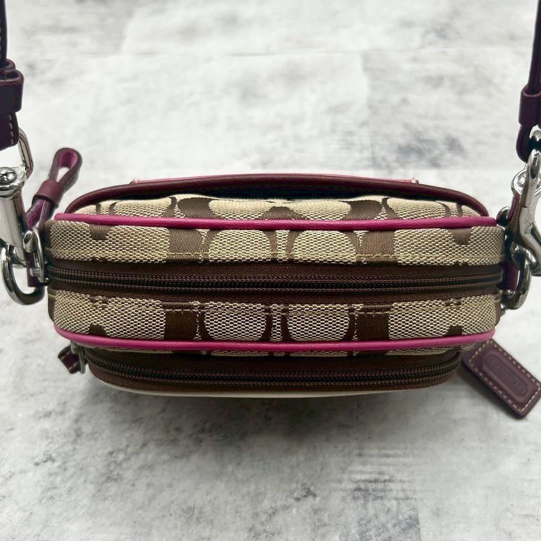 COACH Shoulder Camera Bag Purse Signature 4099 Beige Purple Authentic