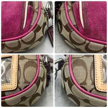 COACH Shoulder Camera Bag Purse Signature 4099 Beige Purple Authentic