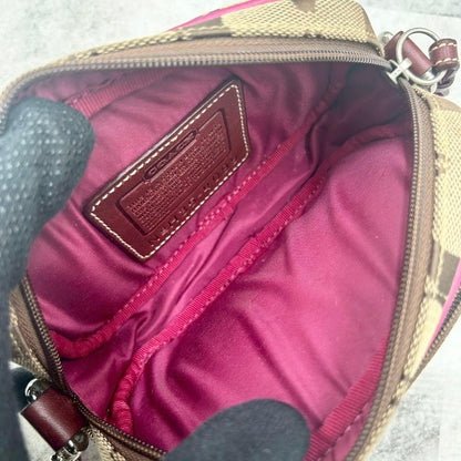 COACH Shoulder Camera Bag Purse Signature 4099 Beige Purple Authentic