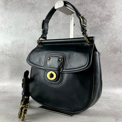 COACH Hand Shoulder Bag Tote Purse 2way Turn Lock Old 19132 Leather Black Auth