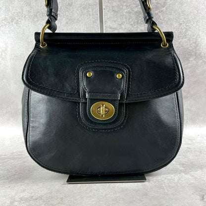 COACH Hand Shoulder Bag Tote Purse 2way Turn Lock Old 19132 Leather Black Auth