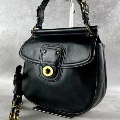 COACH Hand Shoulder Bag Tote Purse 2way Turn Lock Old 19132 Leather Black Auth