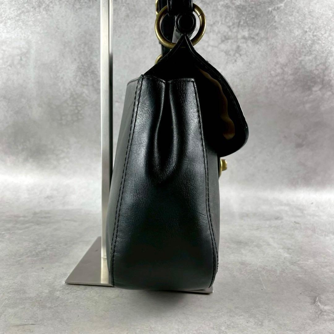COACH Hand Shoulder Bag Tote Purse 2way Turn Lock Old 19132 Leather Black Auth
