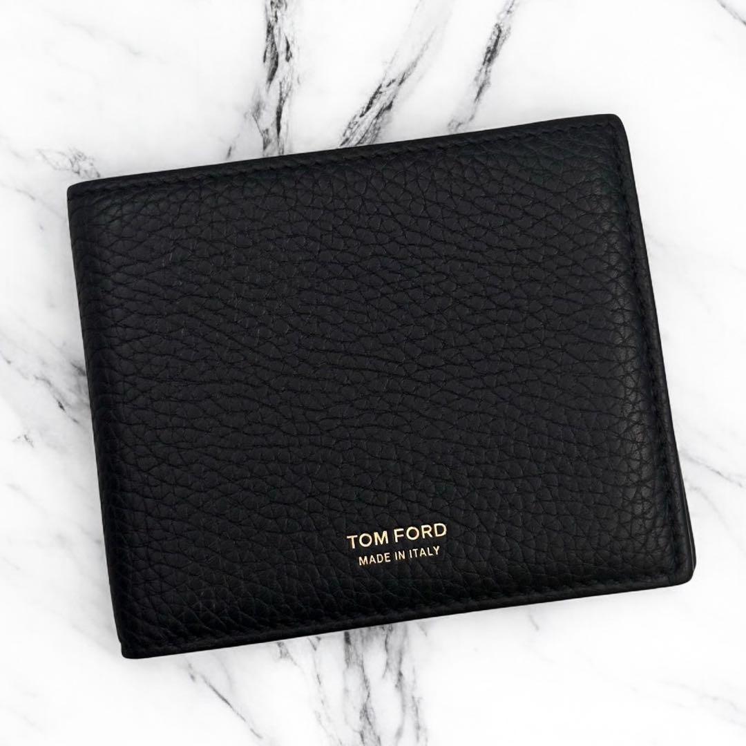 TOM FORD Bi-fold Wallet Flap Compact Purse Black Authentic