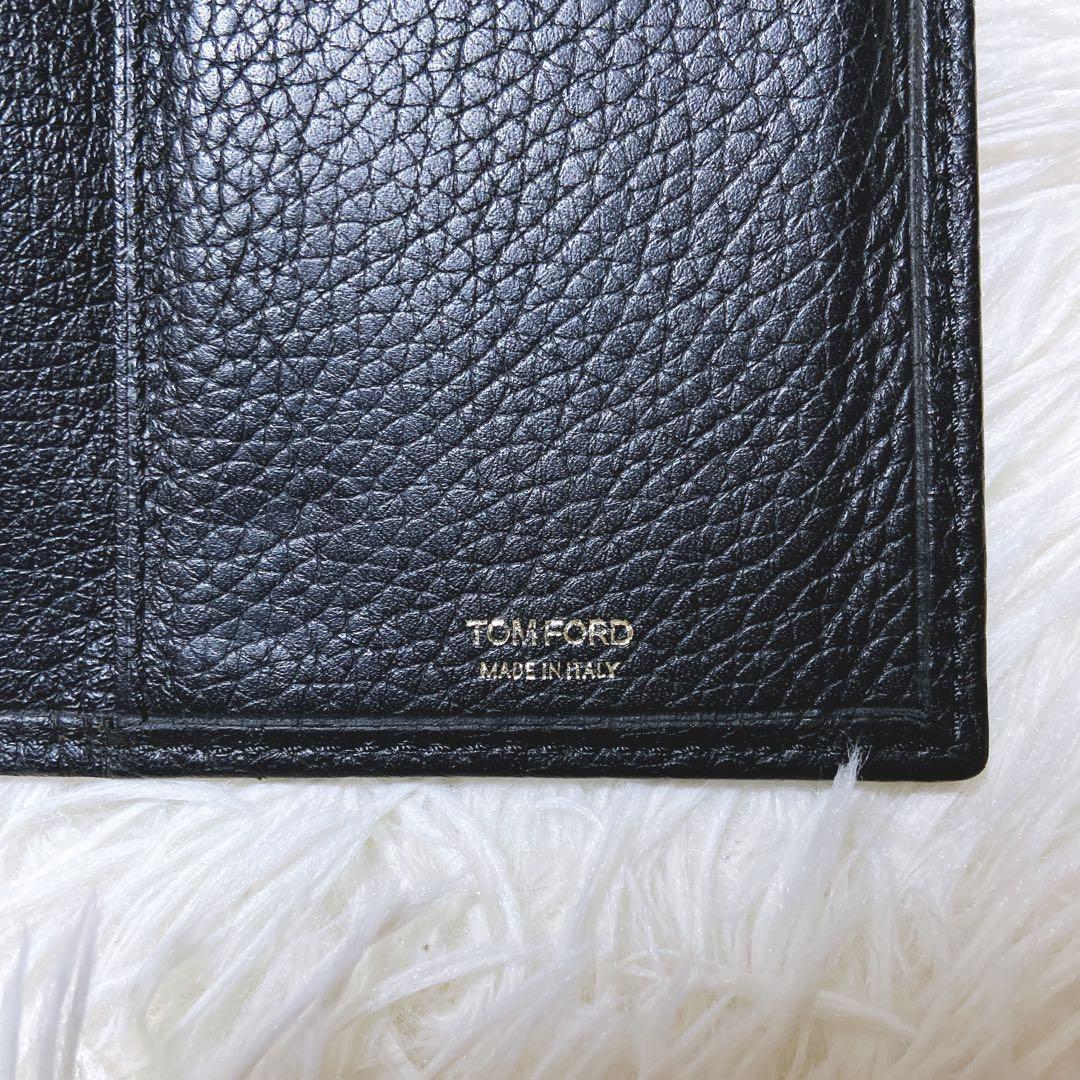 TOM FORD Flap Wallet Long Purse Logo Leather Black Authentic