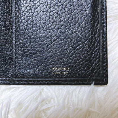 TOM FORD Flap Wallet Long Purse Logo Leather Black Authentic