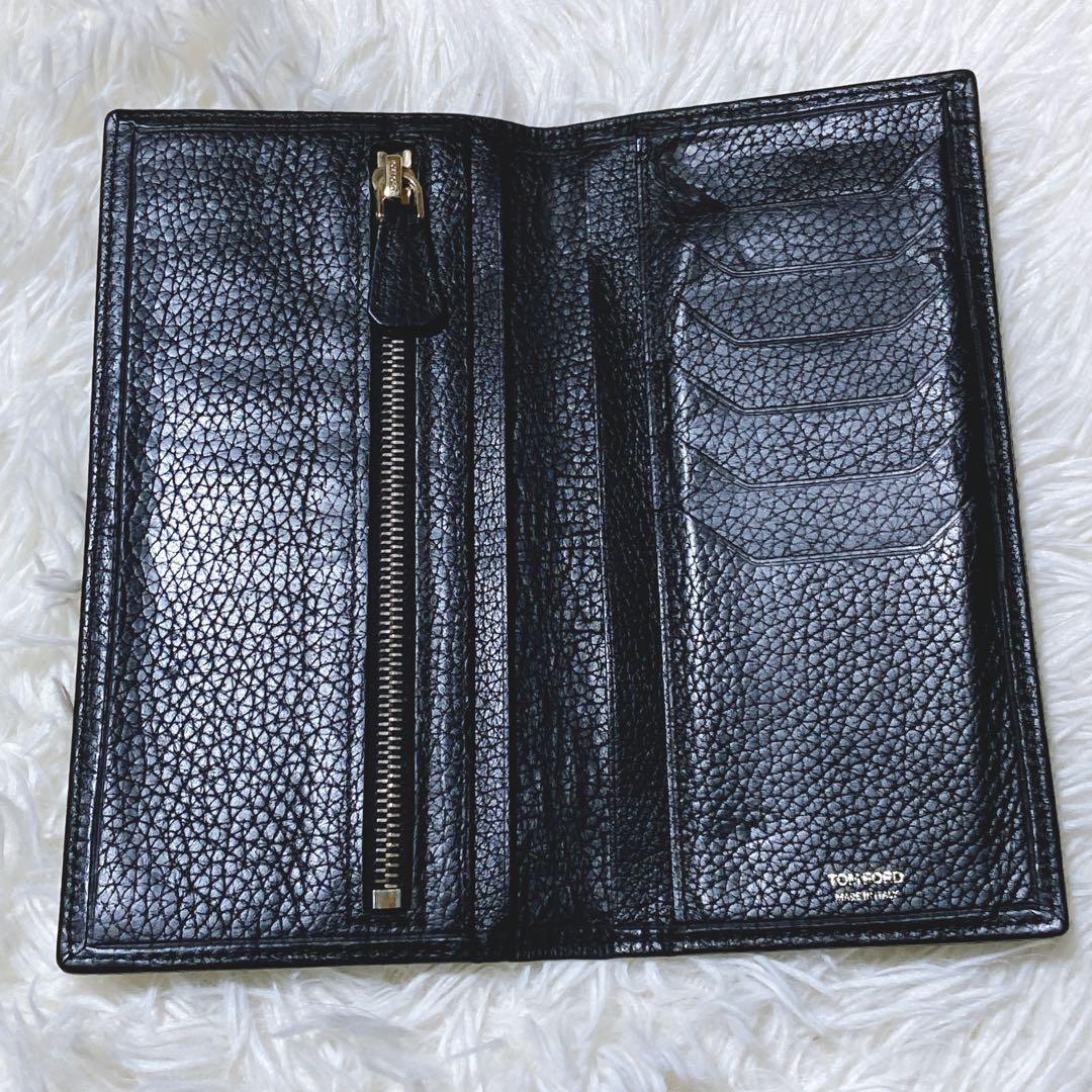 TOM FORD Flap Wallet Long Purse Logo Leather Black Authentic