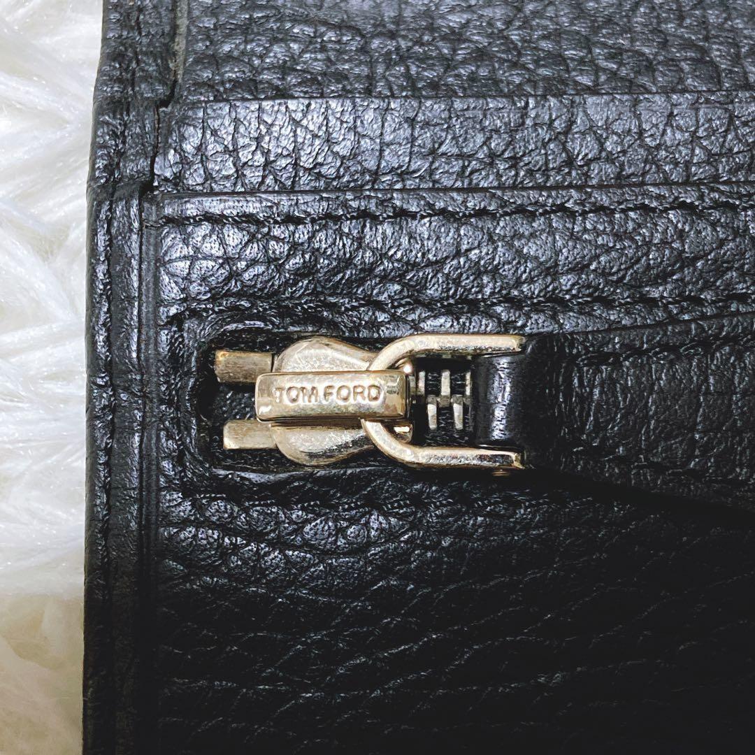 TOM FORD Flap Wallet Long Purse Logo Leather Black Authentic