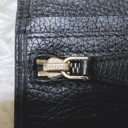 TOM FORD Flap Wallet Long Purse Logo Leather Black Authentic