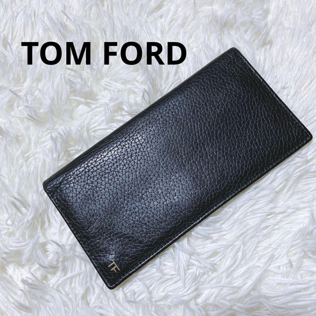 TOM FORD Flap Wallet Long Purse Logo Leather Black Authentic
