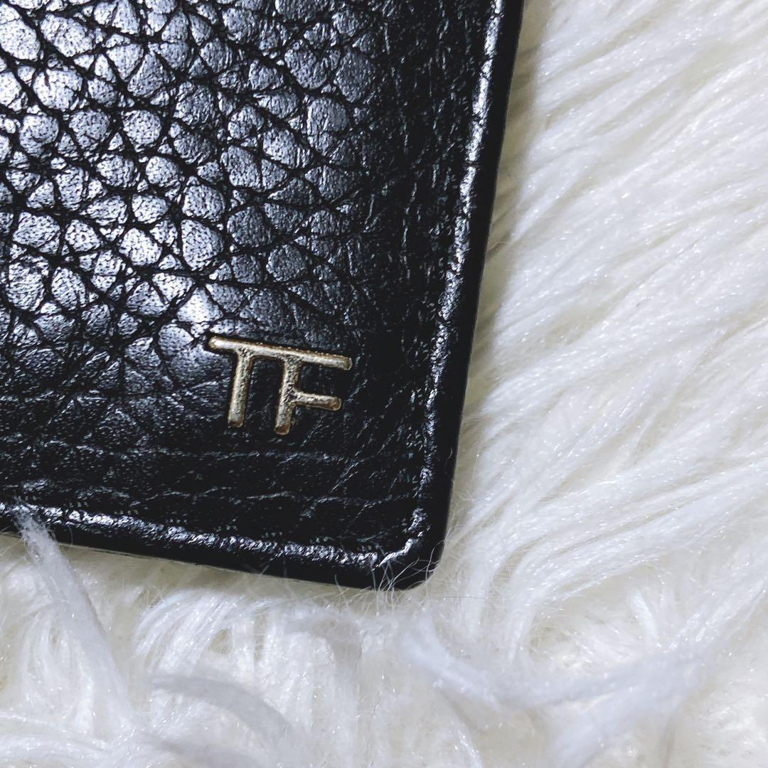 TOM FORD Flap Wallet Long Purse Logo Leather Black Authentic