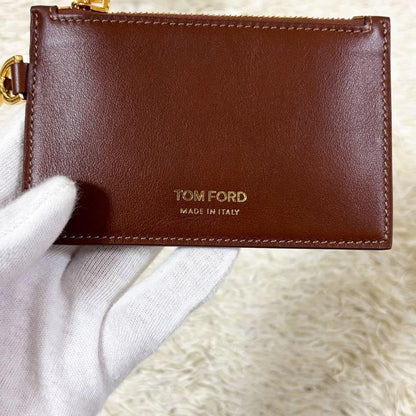 TOM FORD Card Case Holder Wallet Compact Purse Leather Brown Authentic