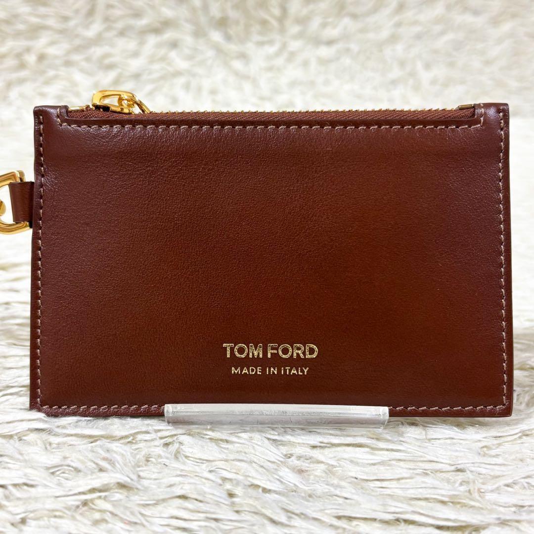 TOM FORD Card Case Holder Wallet Compact Purse Leather Brown Authentic