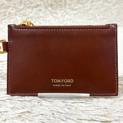 TOM FORD Card Case Holder Wallet Compact Purse Leather Brown Authentic