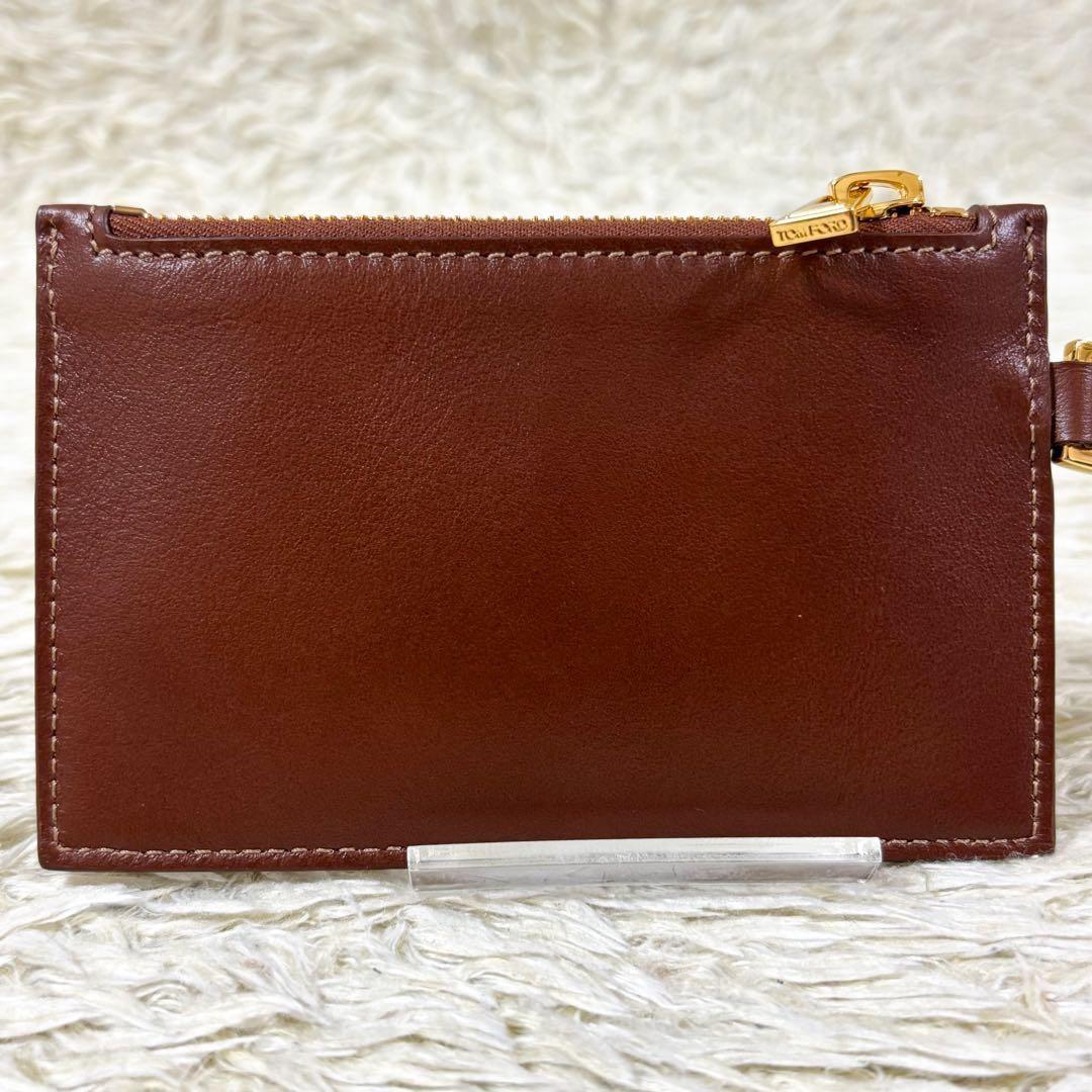 TOM FORD Card Case Holder Wallet Compact Purse Leather Brown Authentic