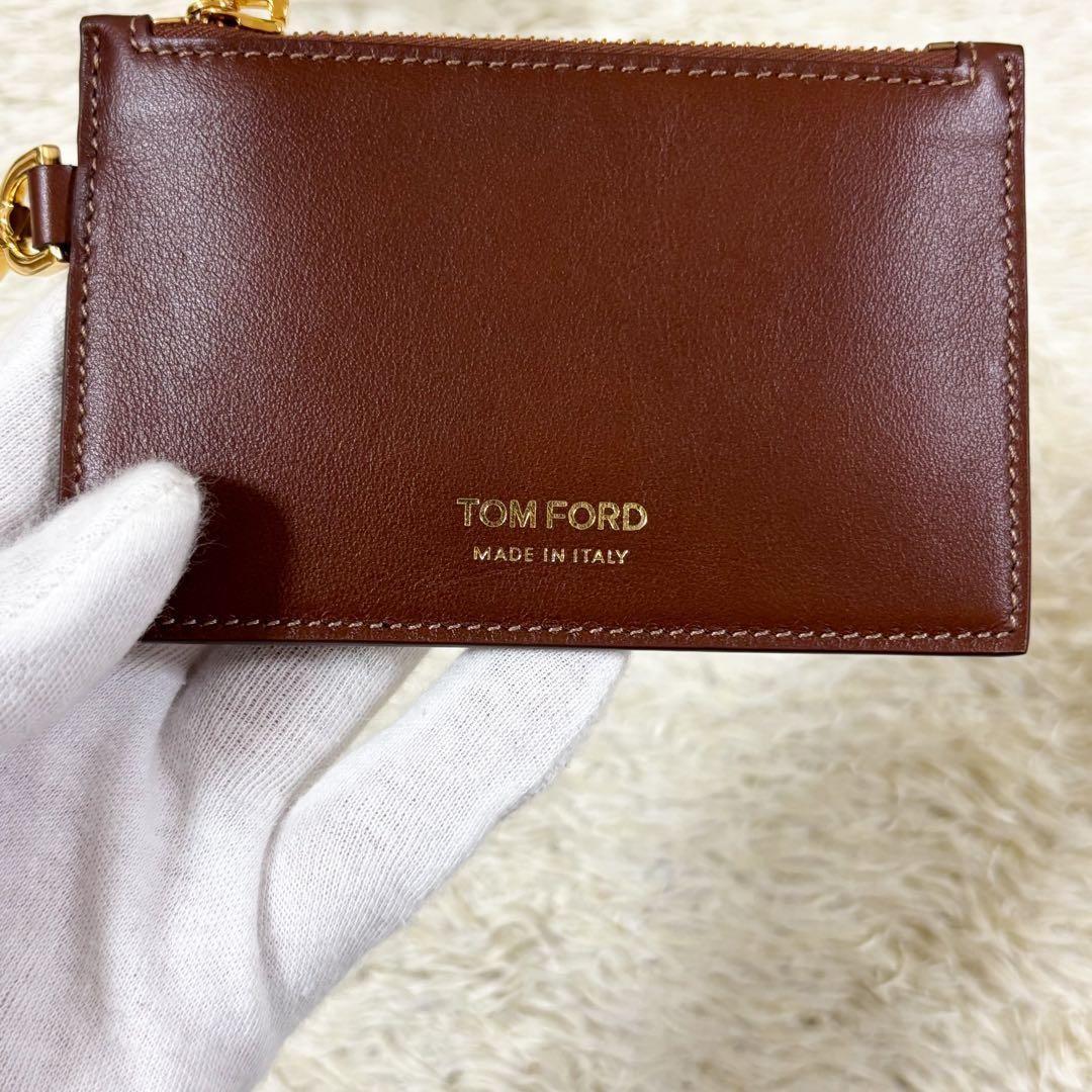 TOM FORD Card Case Holder Wallet Compact Purse Leather Brown Authentic