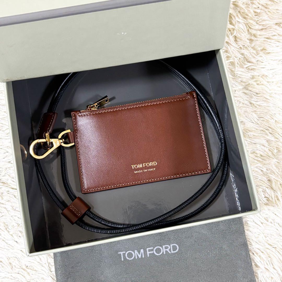 TOM FORD Card Case Holder Wallet Compact Purse Leather Brown Authentic