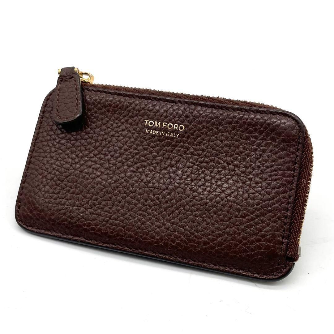TOM FORD Coin Case Card Holder Wallet Purse Compact Leather Brown Authentic