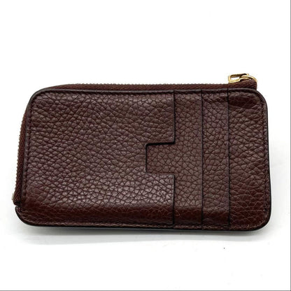 TOM FORD Coin Case Card Holder Wallet Purse Compact Leather Brown Authentic