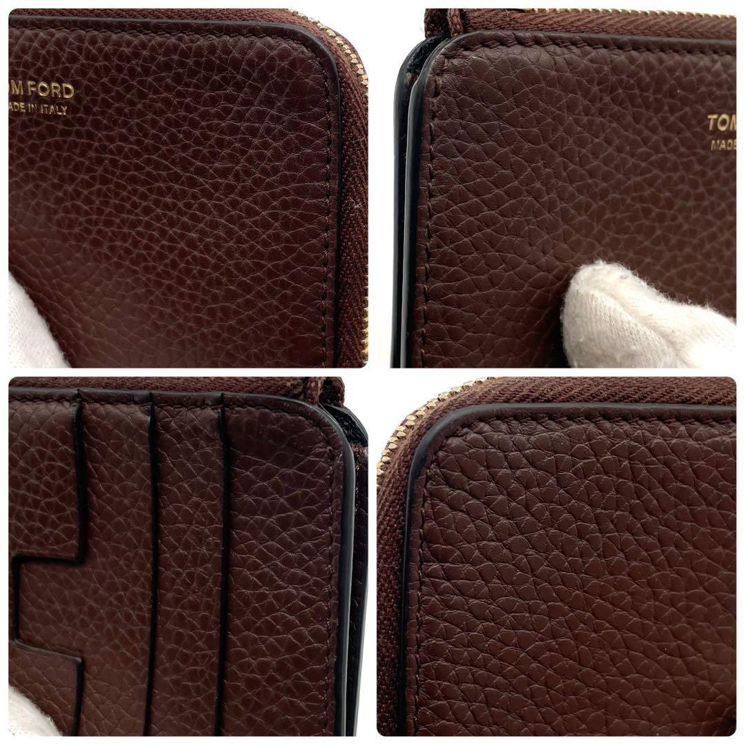TOM FORD Coin Case Card Holder Wallet Purse Compact Leather Brown Authentic