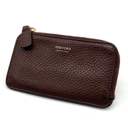 TOM FORD Coin Case Card Holder Wallet Purse Compact Leather Brown Authentic